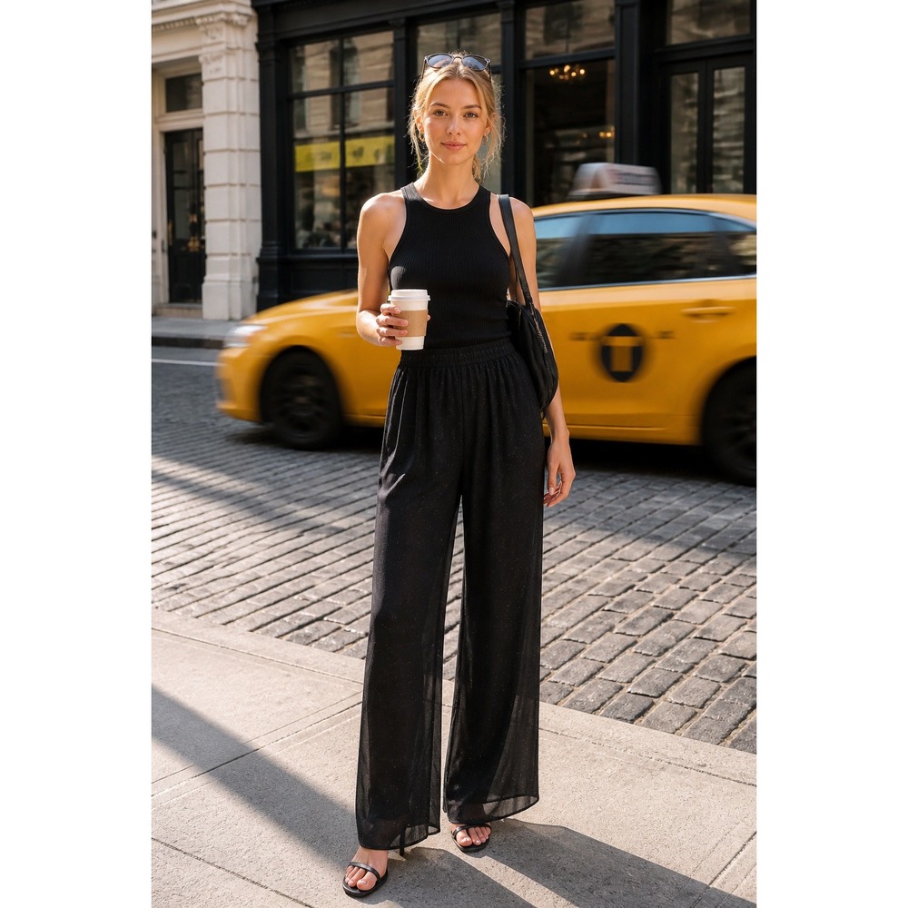Avenue 18/20 Black Sparkle Chiffon Wide Leg Lined Dress Pants 1X/2X NWT